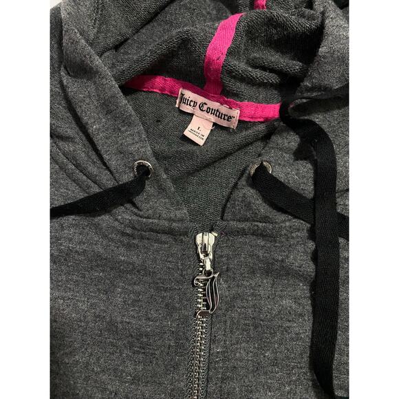 Juicy Couture Zip Hoodie Size Large Dark Gray Pink Glitter Crown Logo Y2K Style - Picture 8 of 8
